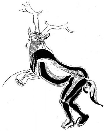 Grotte des Trois Freres, Sorcier Chaman, releve H. Breuil (Magdalenien)