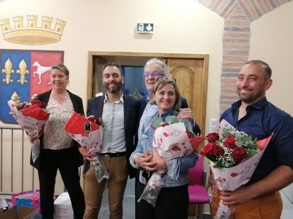 Sandrine Baylac et Loïc Gojard entourés de leurs remplaçants et de Christian Sans