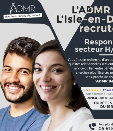 Un poste de responsable de secteur est recherché à l'ADMR de l'Isle en Dodon.