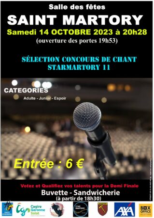 Une superbe soirée en perspective à Saint Martory pour les sélections du célèbre concours de chant Starmartory 11.