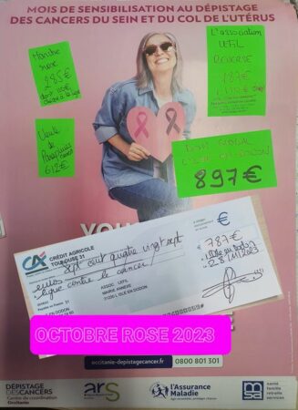 L'association Le Fil comité des Fêtes de l'Isle en Dodon a collecté cette année 897€ pour Octobre rose. Bravo !